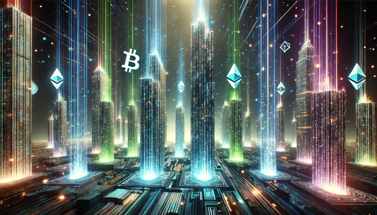 Picture showing illuminated cryptocurrencies