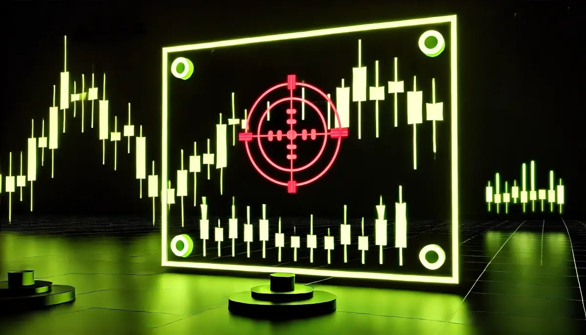 Picture showing crosshair on a chart, meaning to depict arbitrage trading bot