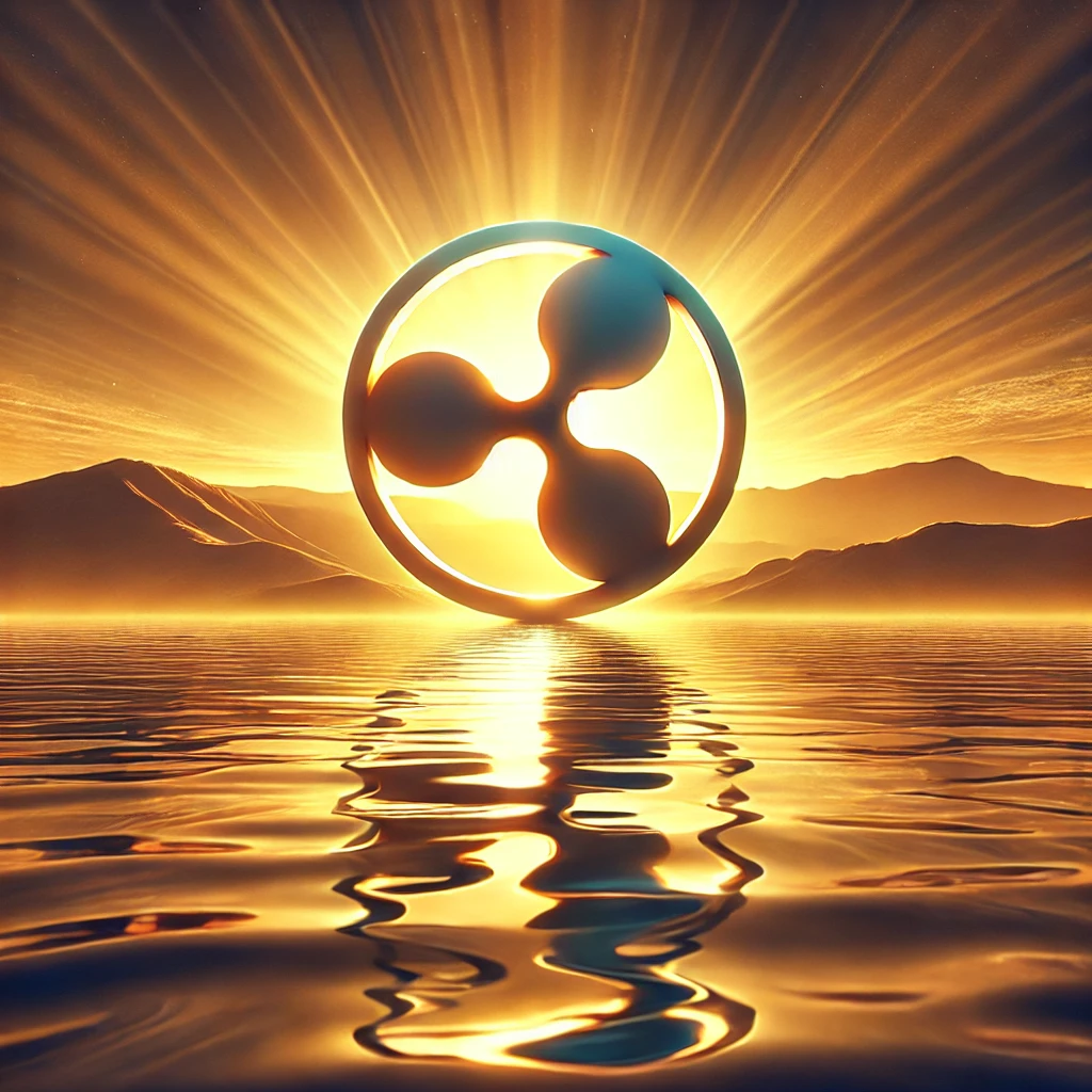 Ripple (XRP) logo during sunset