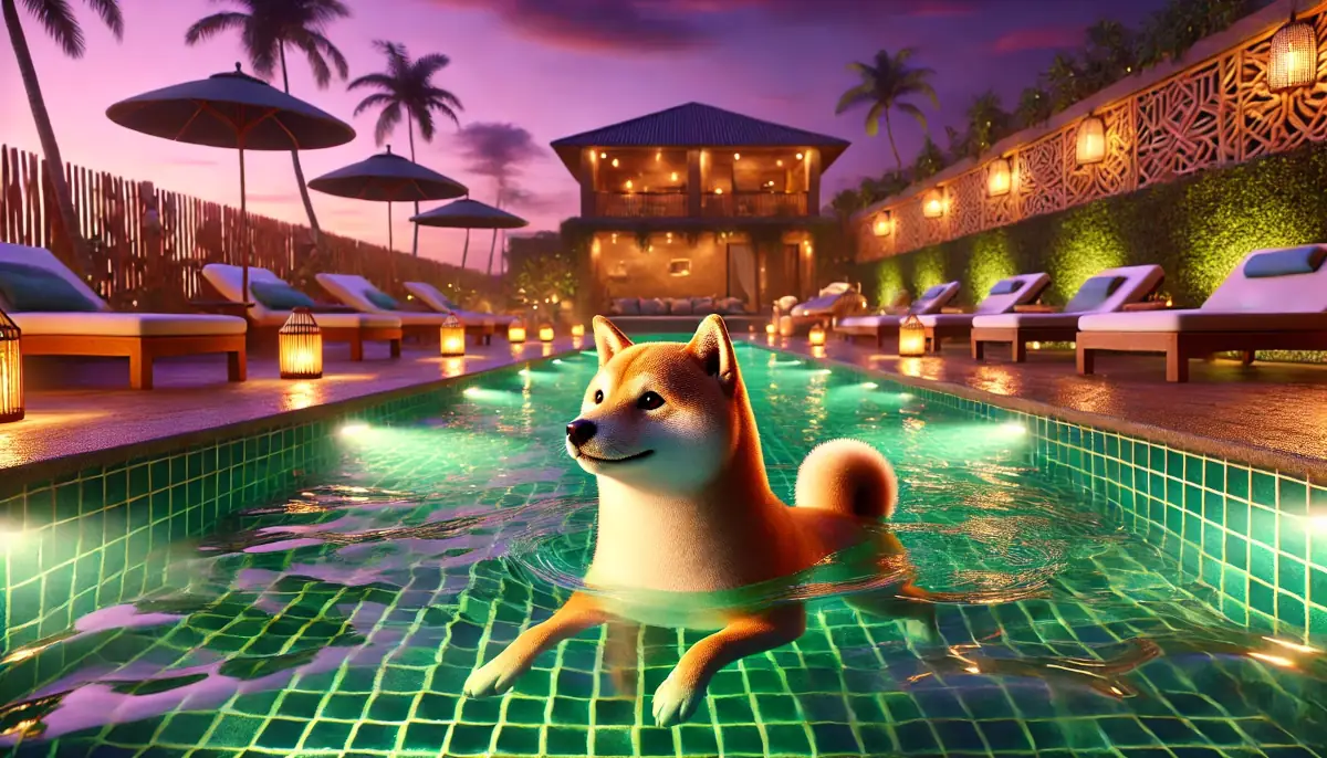 Shiba Inu SHIB swimming in the swimming pool