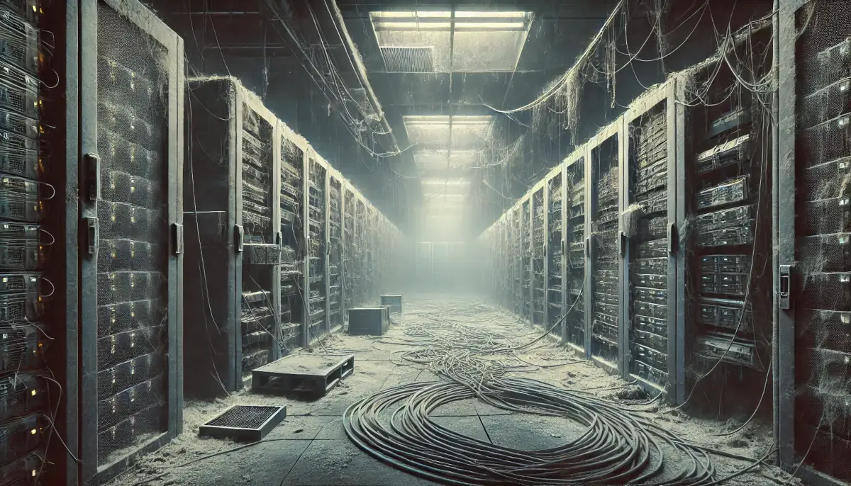 Amandoned server room, symbolizing cryptos far from their ATH