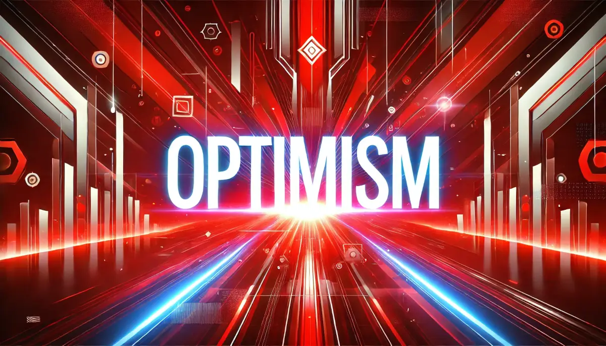 Red picture with word "Optimism"