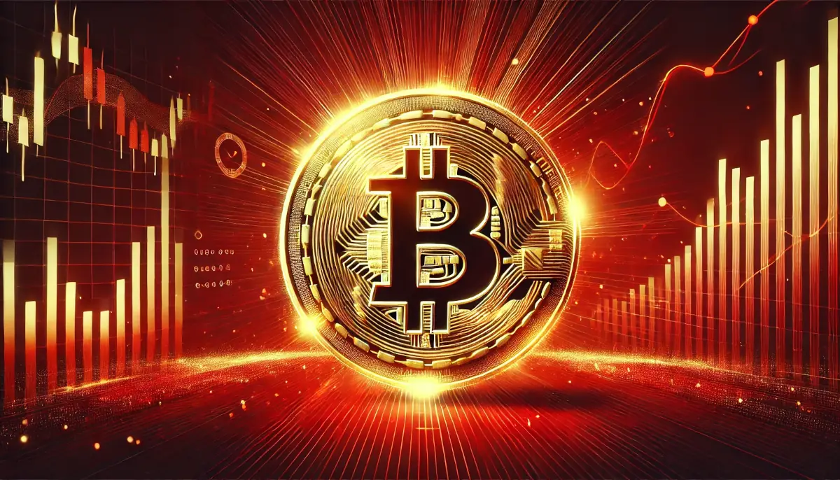 Bitcoin on a red background