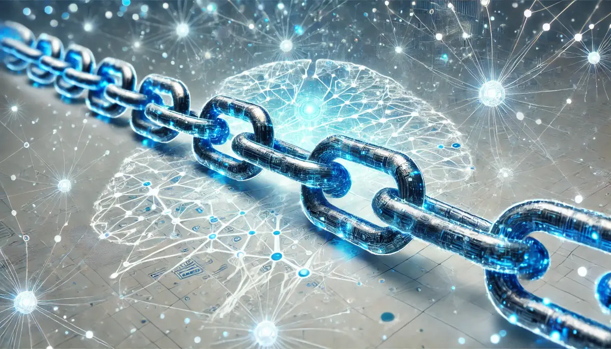 Blue Chainlink on a white background, with digital elements