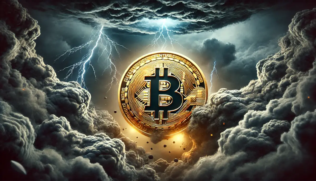 Picture showing Bitcoin on the dark clouds