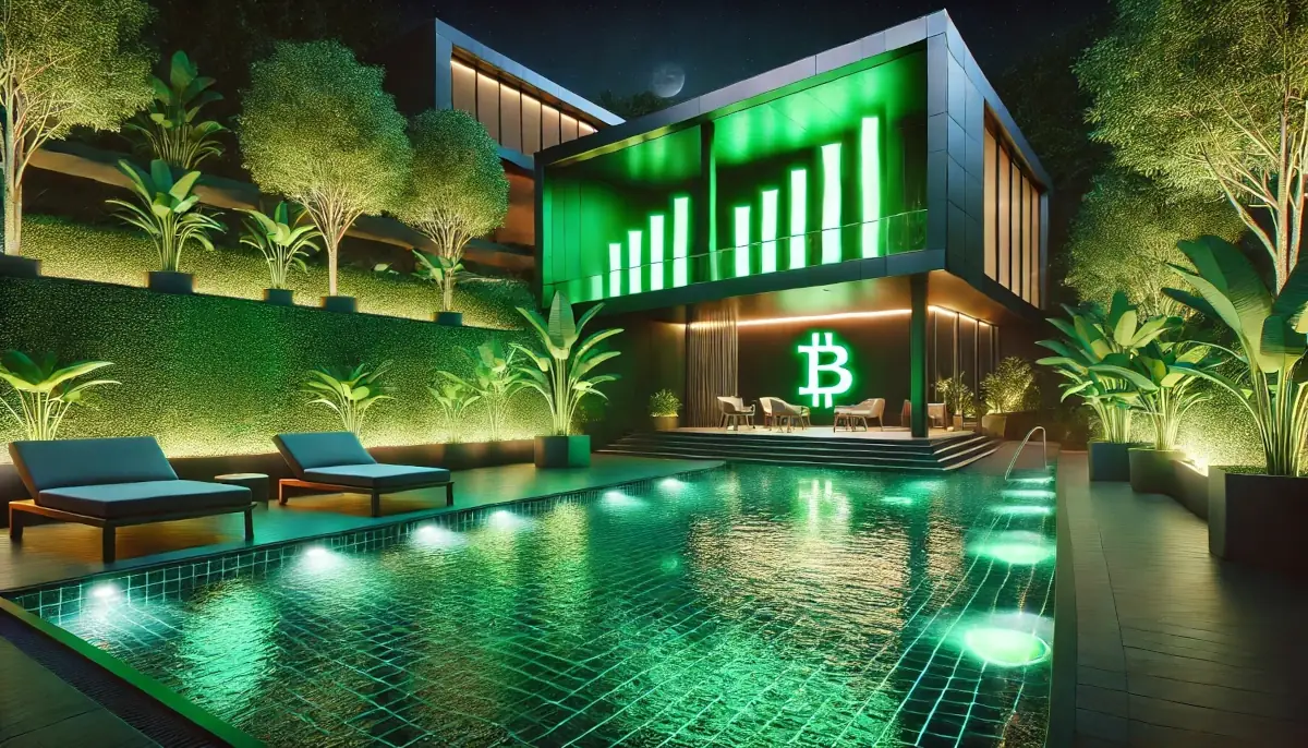 Green swimming pool, symbolizing crypto markets coming back from correction