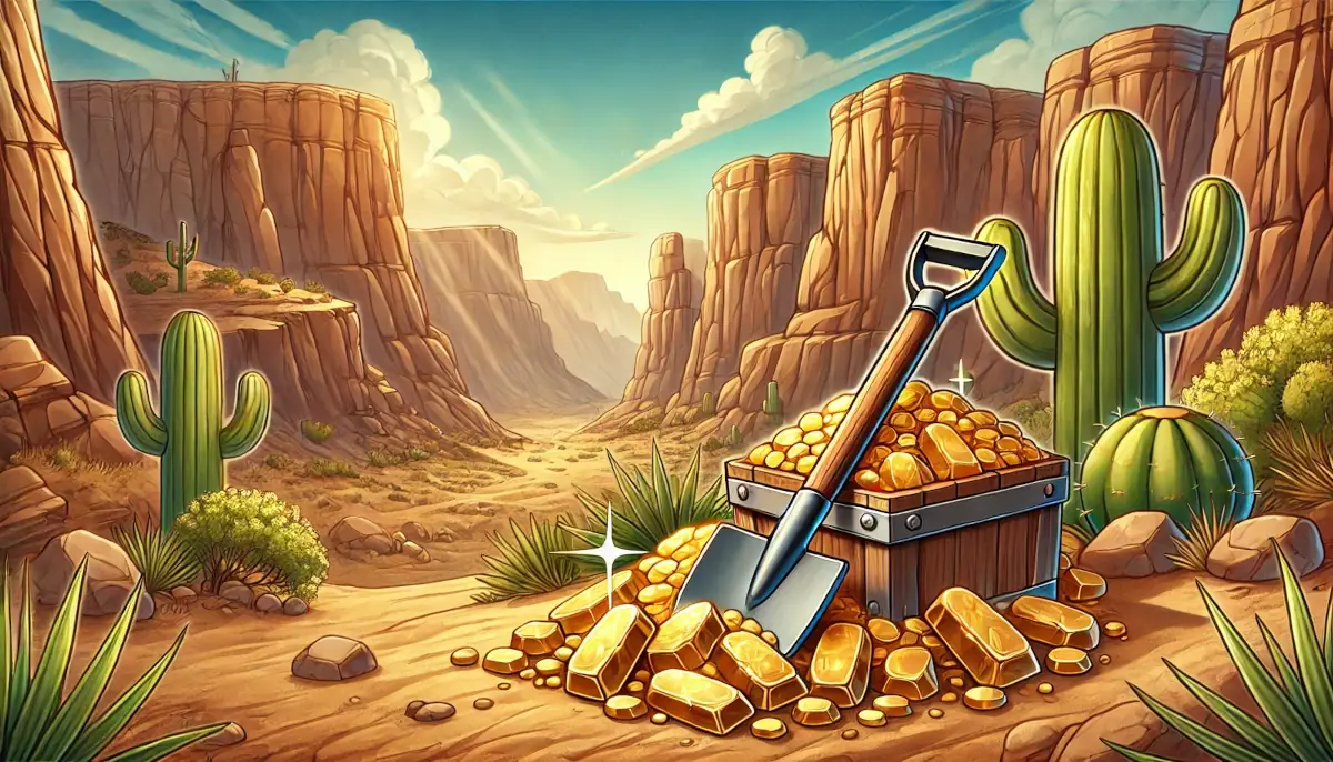 Picture showing shovel and mined gold, symbolizing memecoin mania gains and the shovel saying mentioned at the end of the article