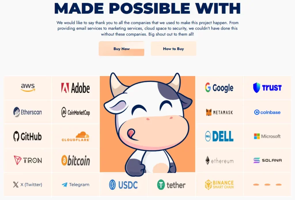 Picture from BTFD webpage, showing "Made possible with" section, listing many companies