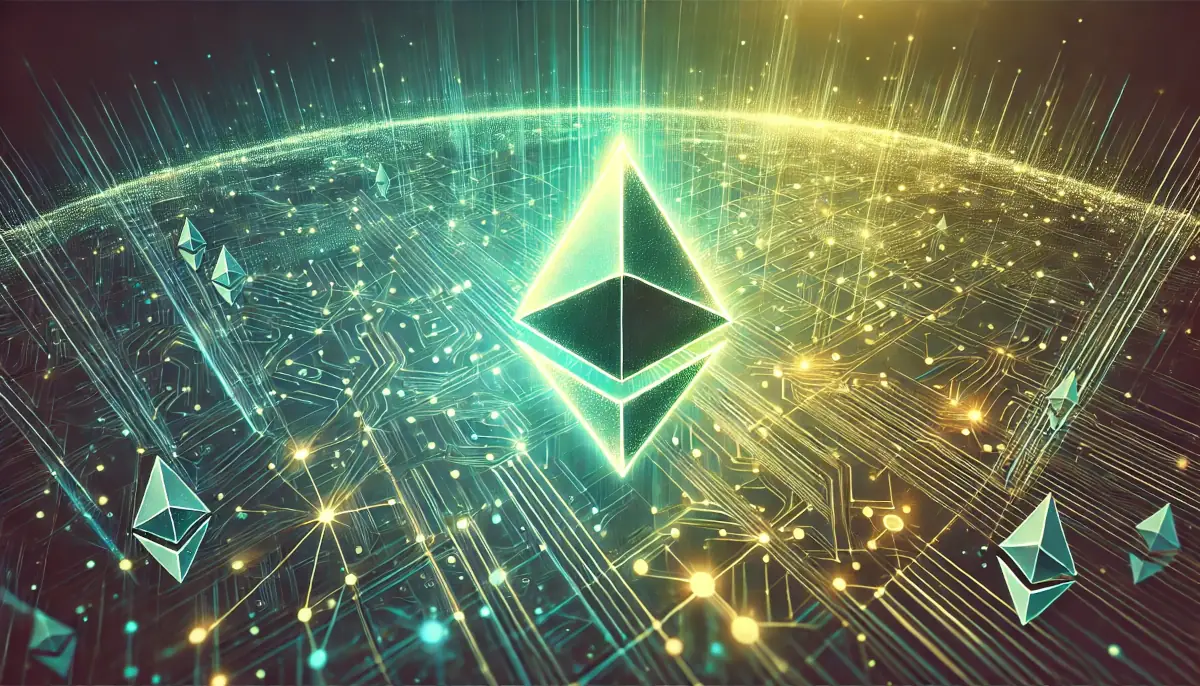 Picture showing Ethereum logo on green-yellow background