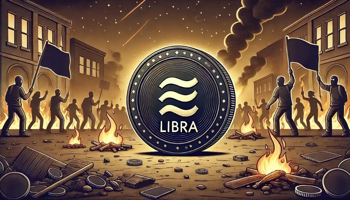 Picture showing Libra coin and protests