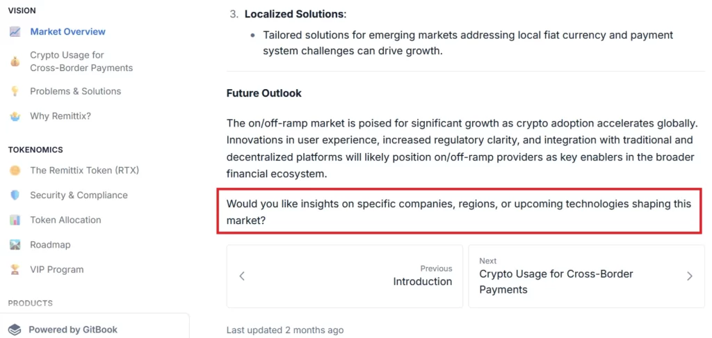 Picture showing a part of Remittix (RTX) whitepaper, with a question from AI