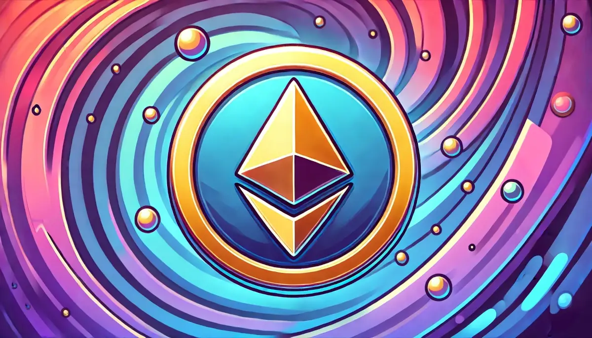 Picture showing Ethereum (ETH) logo on a colorful background