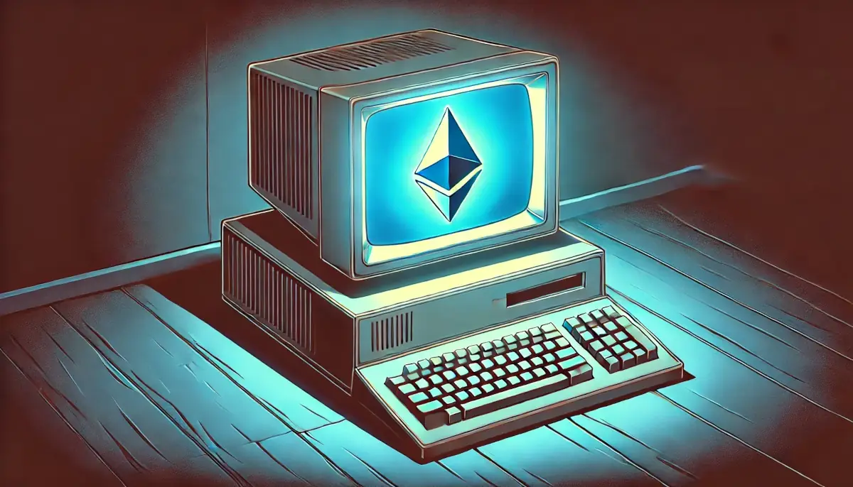 Picture showing Ethereum logo on an old computer