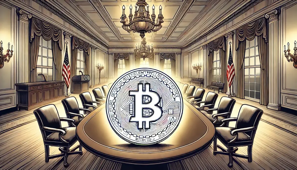 Picture showing Bitcoin coin in a white house crypto summit