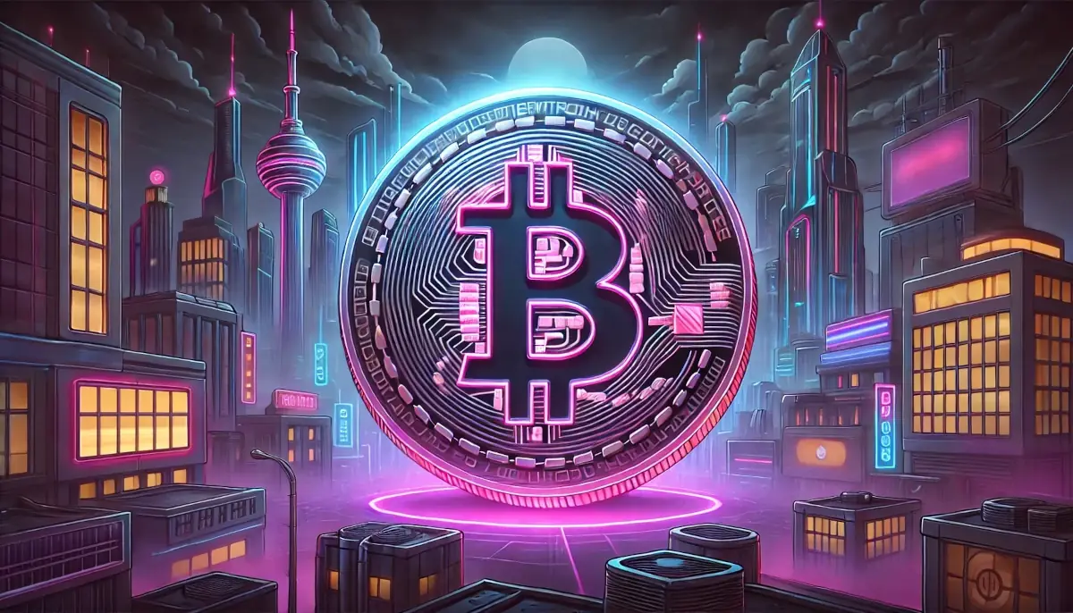 Picture showing Bitcoin in neon theme