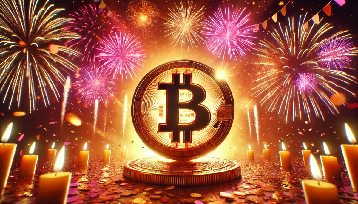 Picture showing Bitcoin in the fireworks, celebrating the reserve