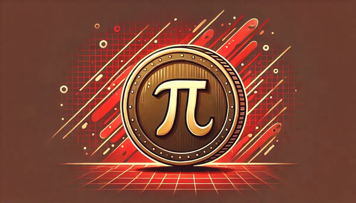 Picture showing Pi Network coin on the red background