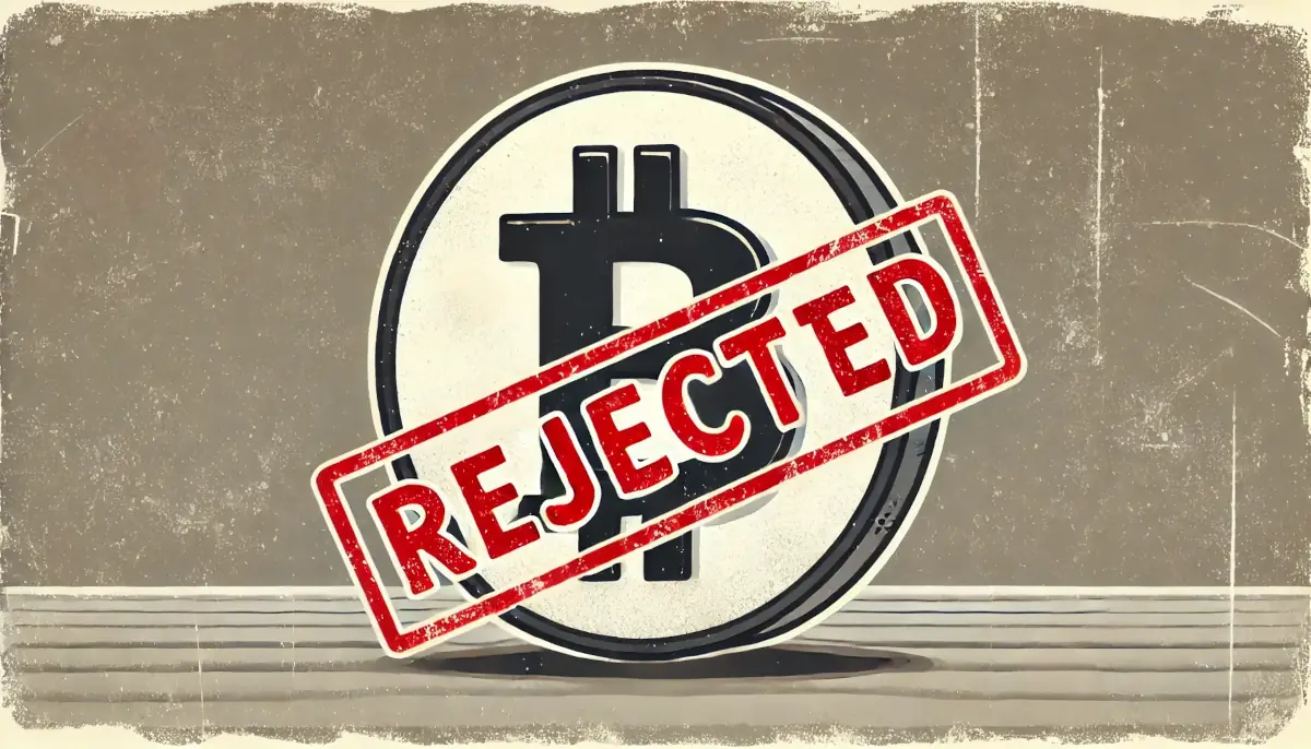 Picture showing Bitcoin coin with word "Rejected"