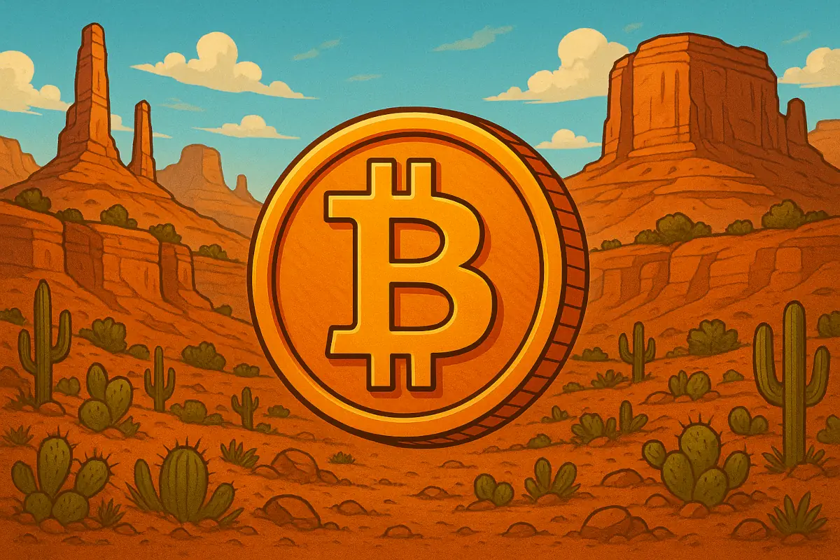 Picture showing Bitcoin on Arizona landscape