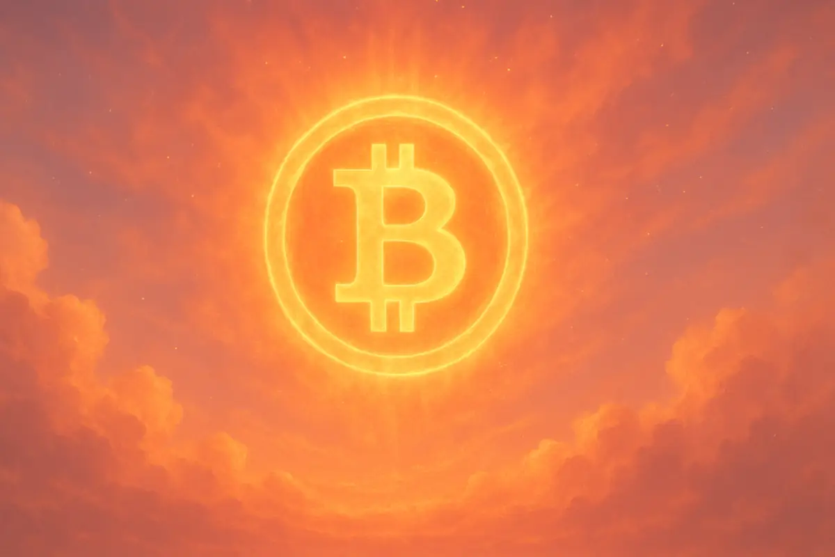 Picture showing orange Bitcoin in the sky