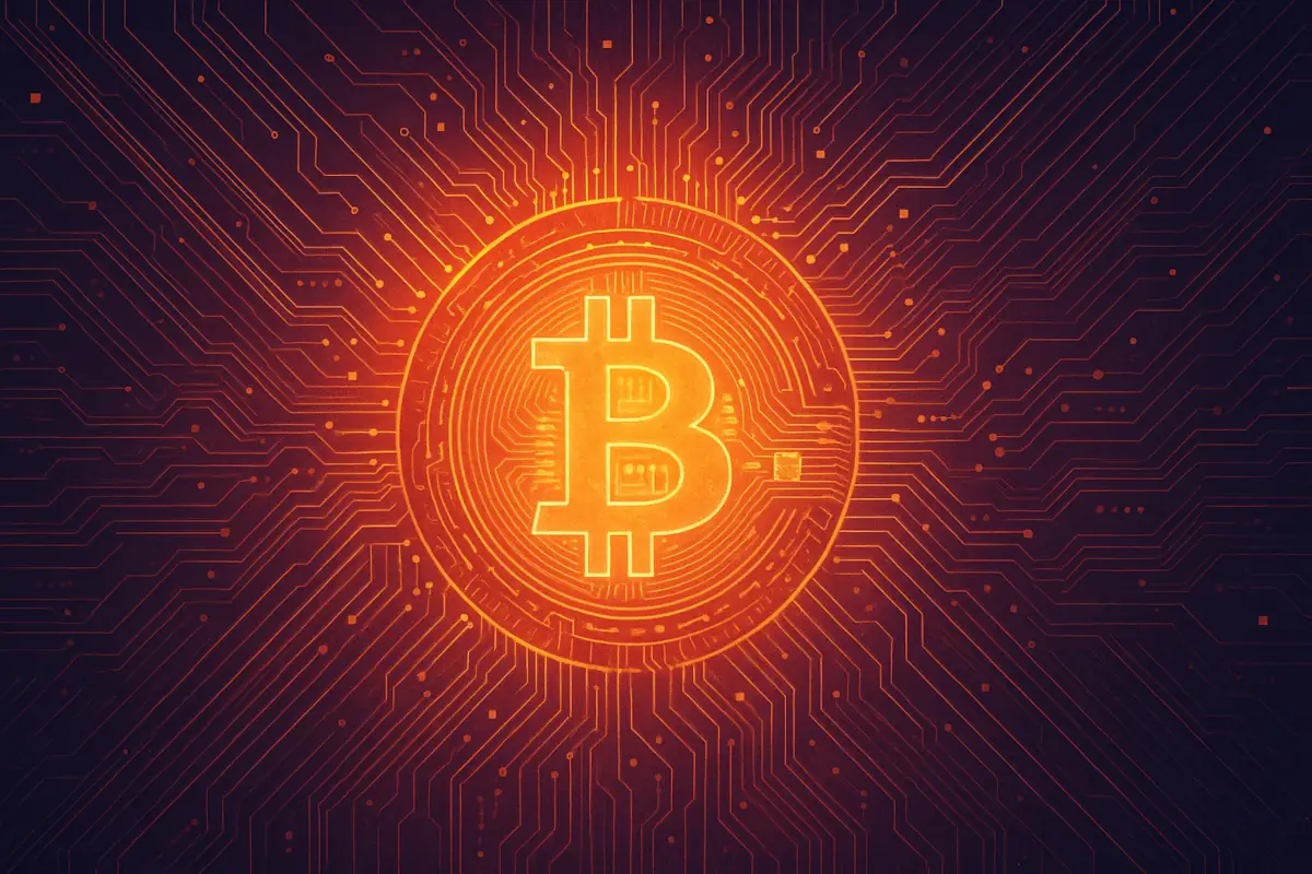 Picture showing Bitcoin in glowing orange colors
