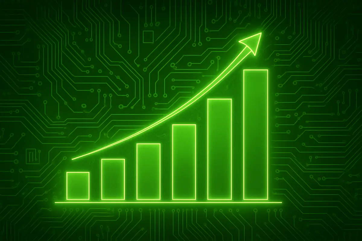 Picture showing green growing chart symbolizing Bitcoin growth