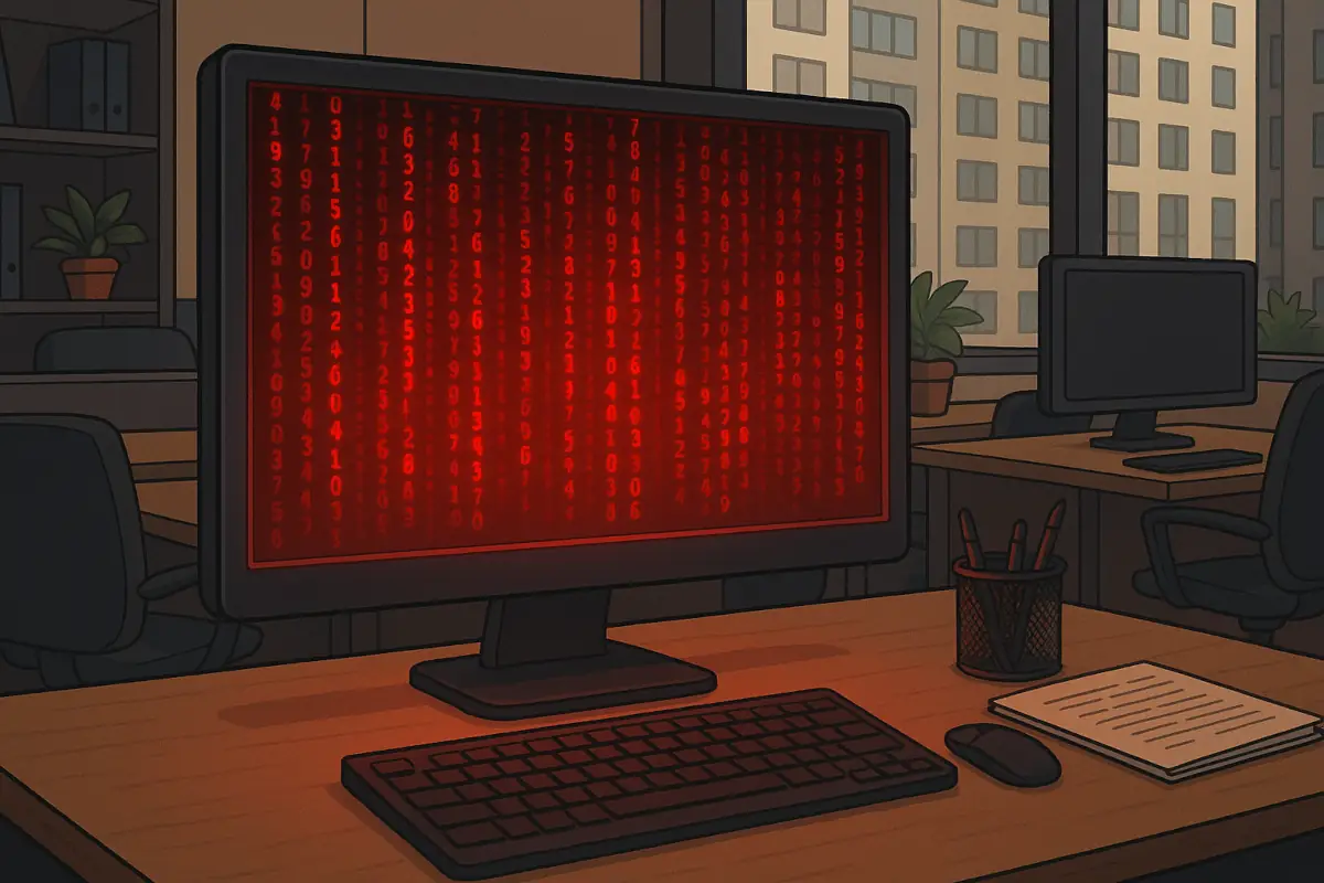 Picture showing hacked computer, symbolizing Coinbase breach and ransom