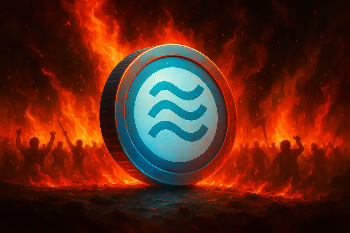 Picture showing LIBRA coin with riots in the background