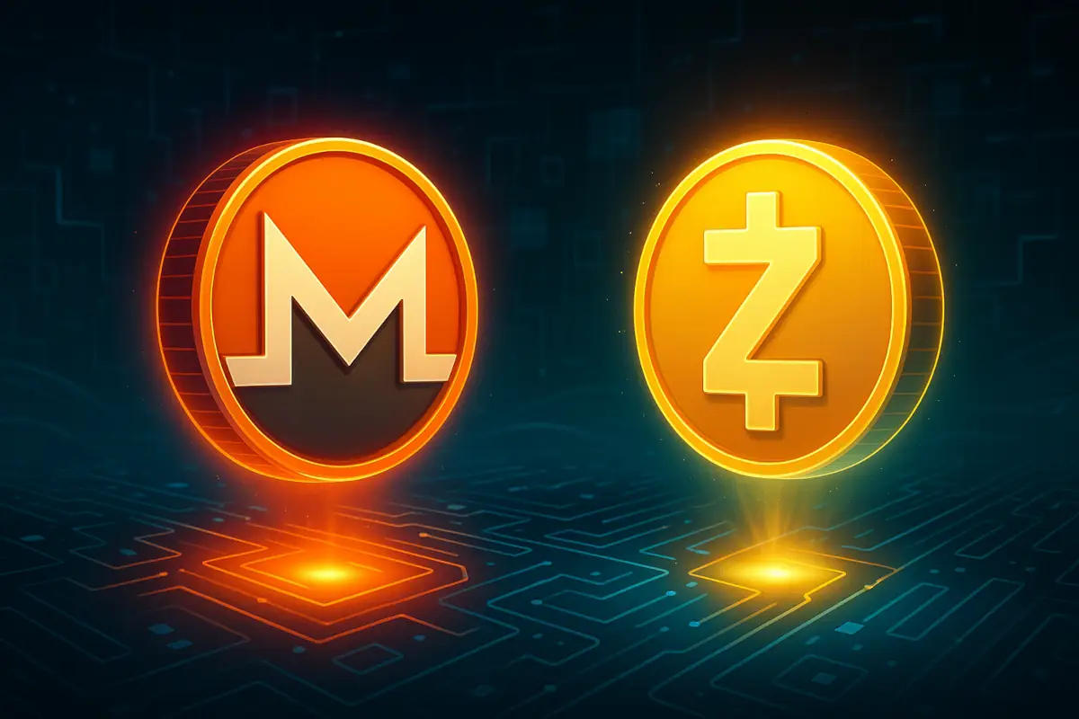 Picture showing privacy coins - Monero (XMR) and ZCash (ZEC)