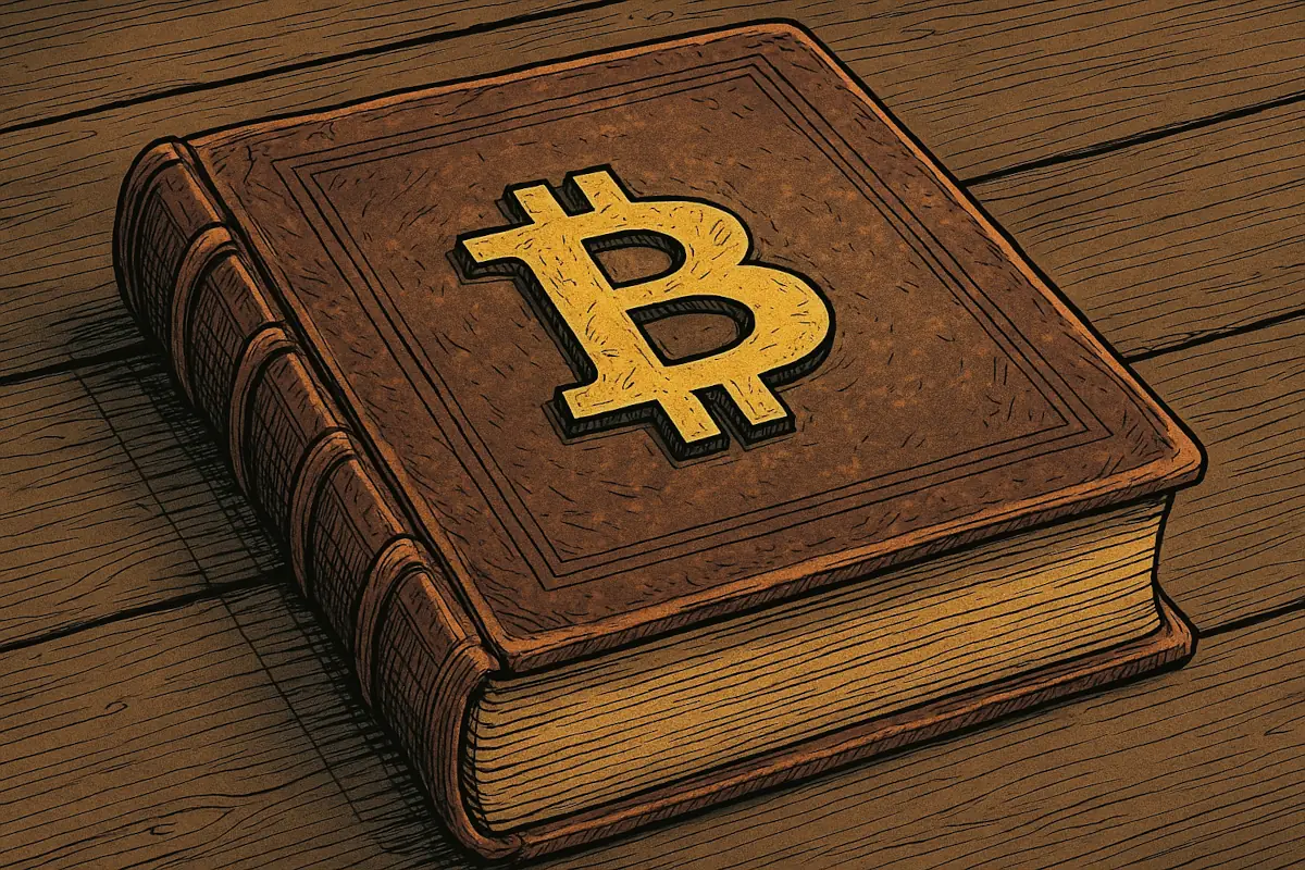 Picture showing book with crypto logo
