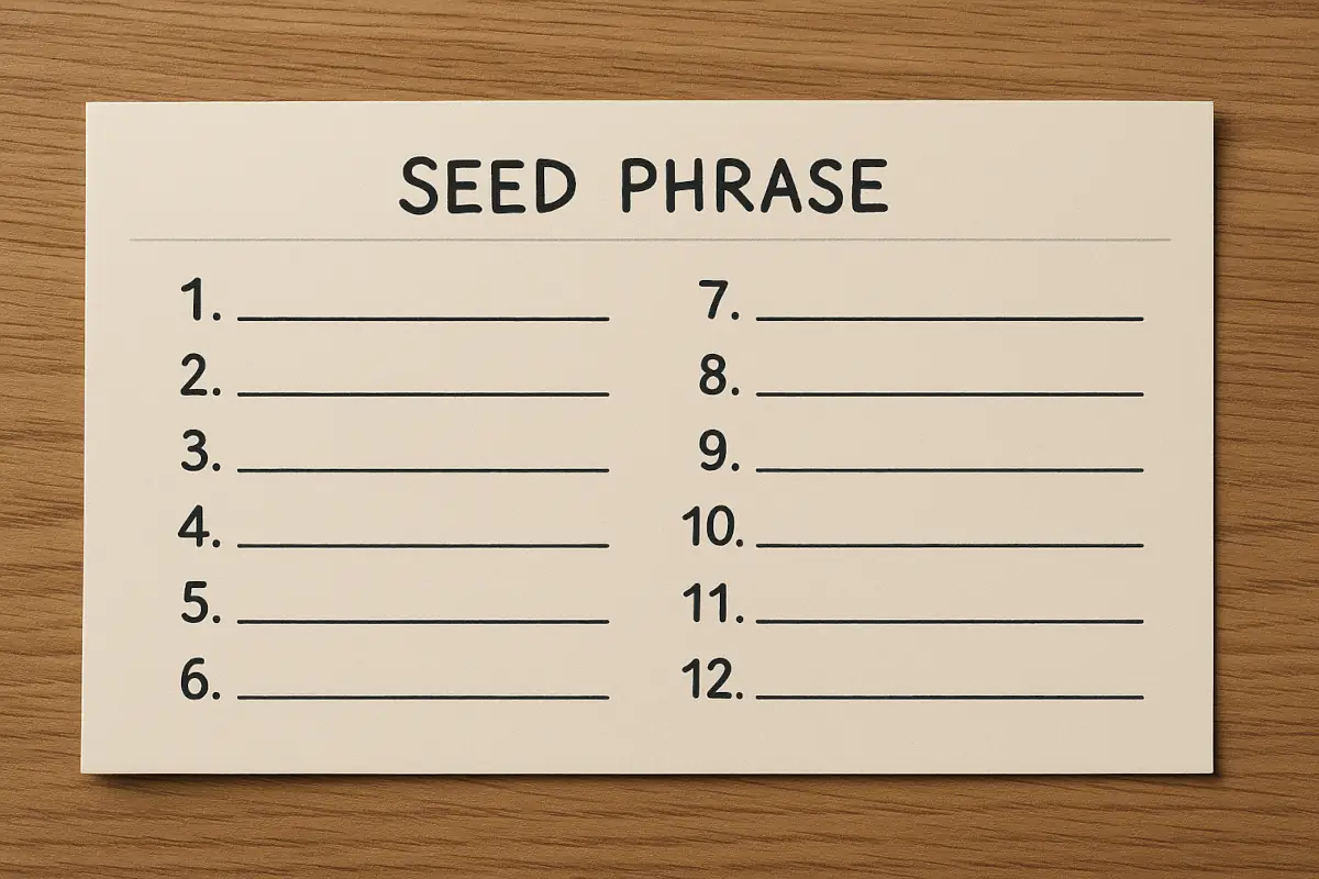 Picture showing piece of paper to note seed phrase