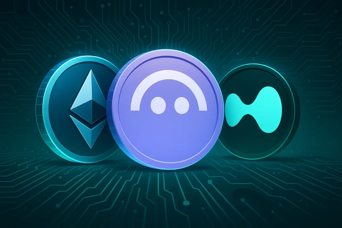 Picture showing Ethereum, AAVE and Hyperliquid coins, top performers in May