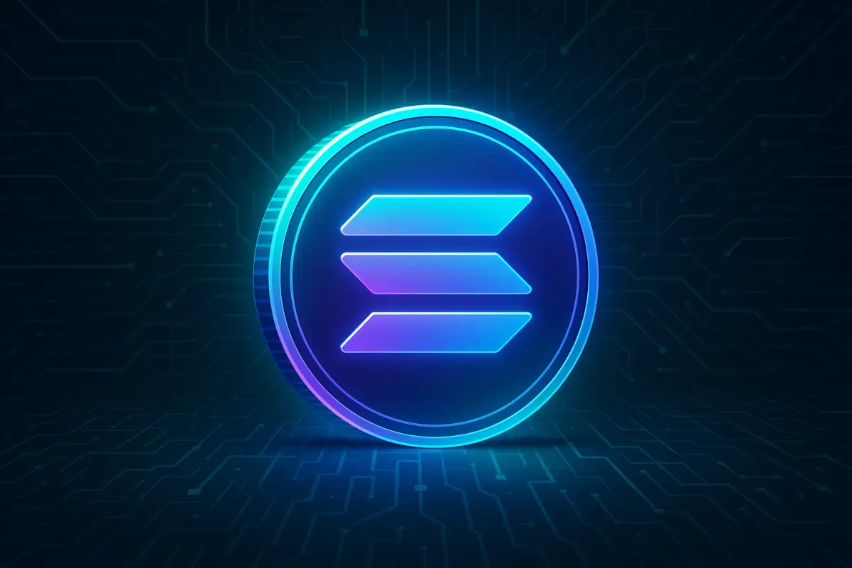 Picture showing glowing Solana coin