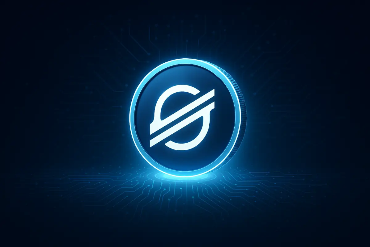 Picture showing Stellar (XLM) coin in a futuristic setting
