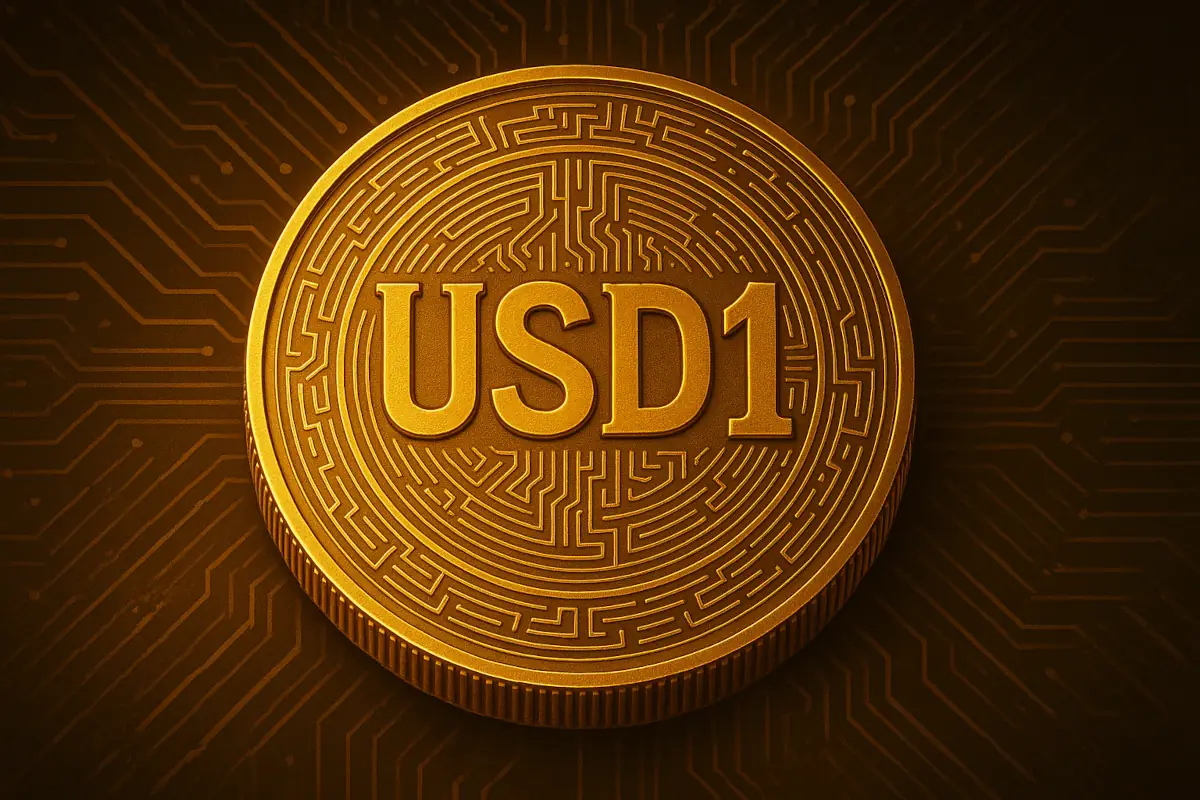 Picture showing golden USD1 coin