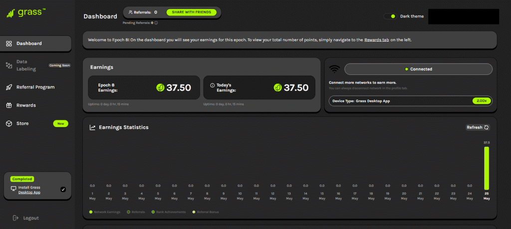 What Is Grass Network (GRASS)? All You Need to Know Picture showing GRASS dashboard