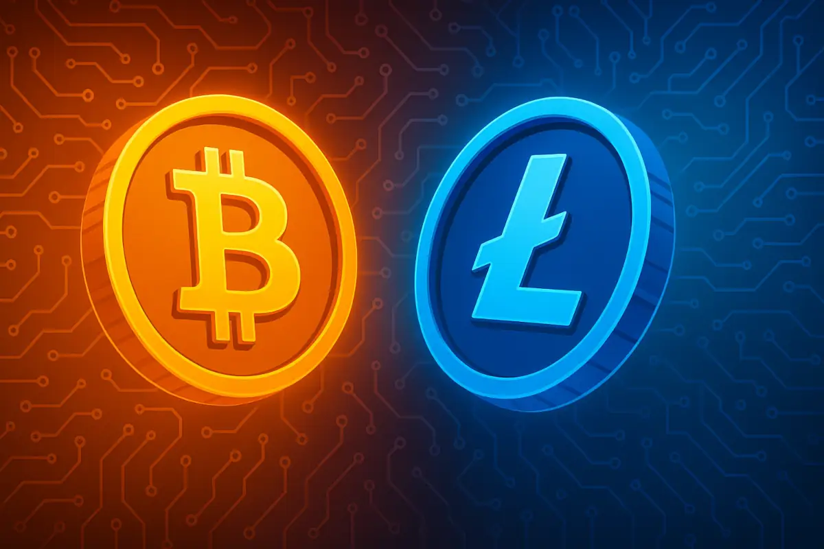 Picture showing vibrant Bitcoin and Litecoin coins