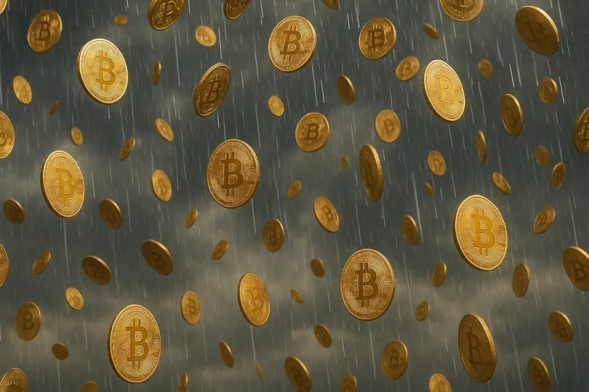 Picture showing rain of Bitcoins