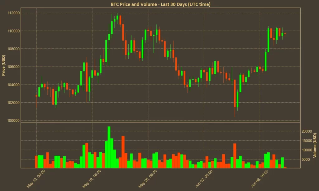 Strong Day for Crypto: ETH Breaks $2800, HYPE Hits New ATH Chart showing Bitcoin price over the past month