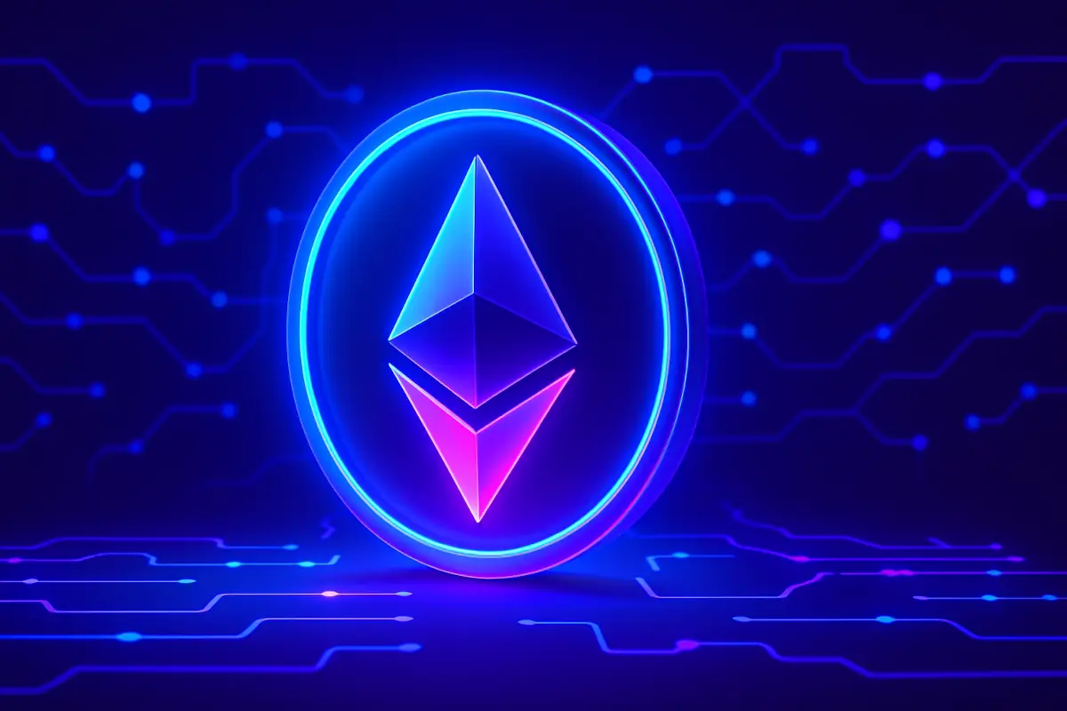 Picture showing Ethereum coin in blue colors