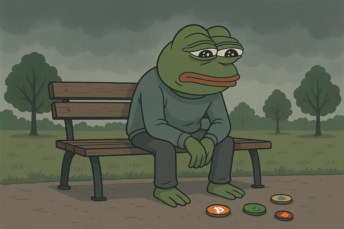 Picture showing sad pepe sitting on the bench