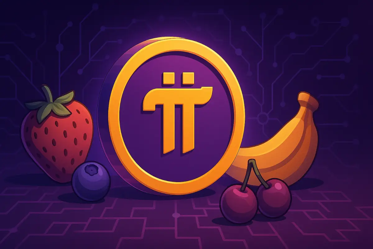 Picture showing Pi Network token and fruits