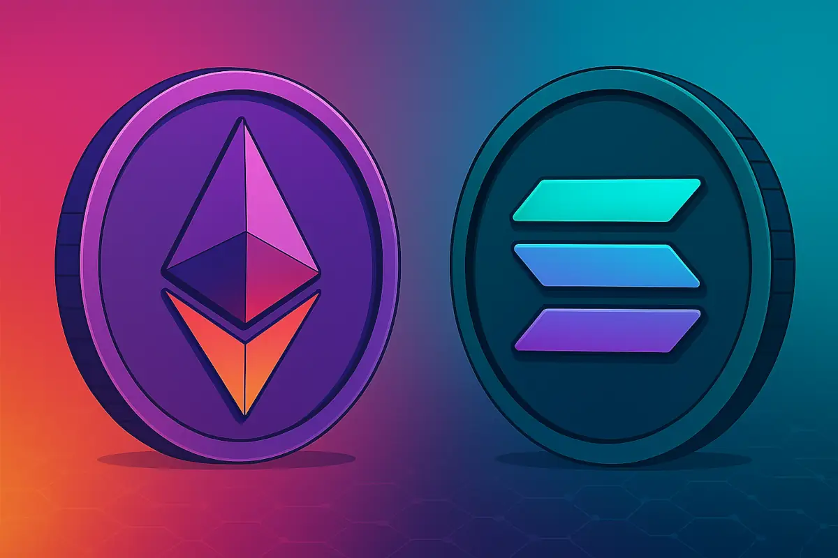 Picture showing Ethereum and Solana coins