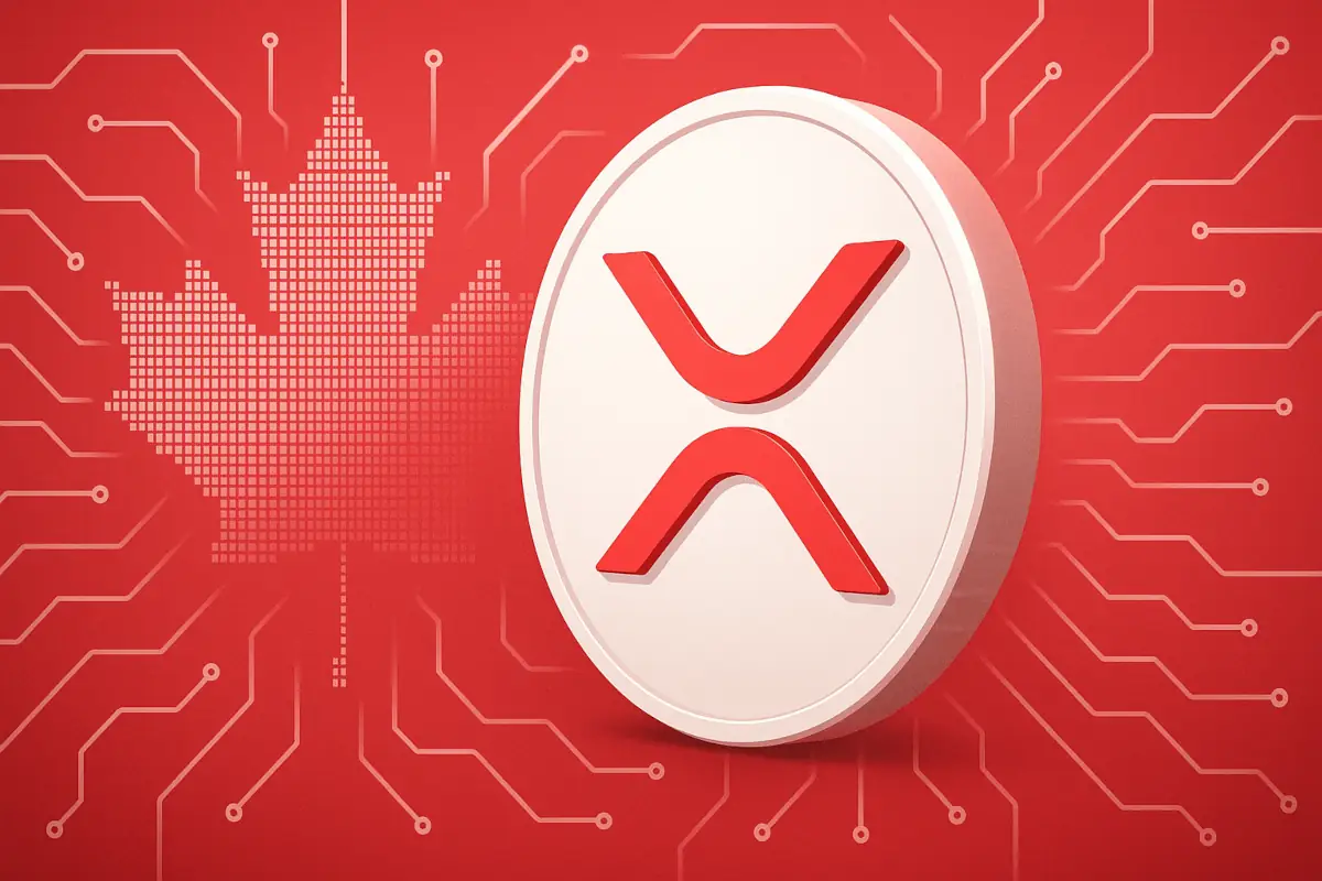 Picture showing XRP coin on a maple leaf background